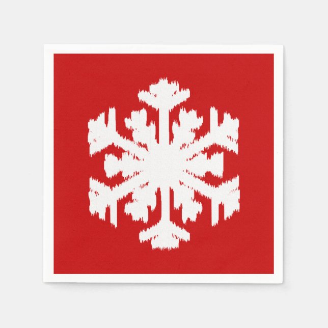 Servilleta De Papel Ikat Snowflake - Blanco y rojo oscuro (Anverso)