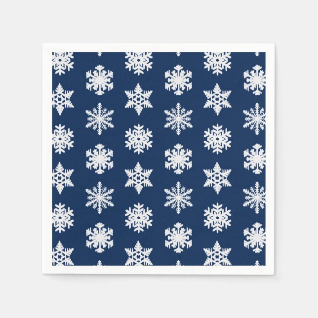 Servilleta De Papel Ikat Snowflakes - Azul marino blanco y oscuro (Anverso)