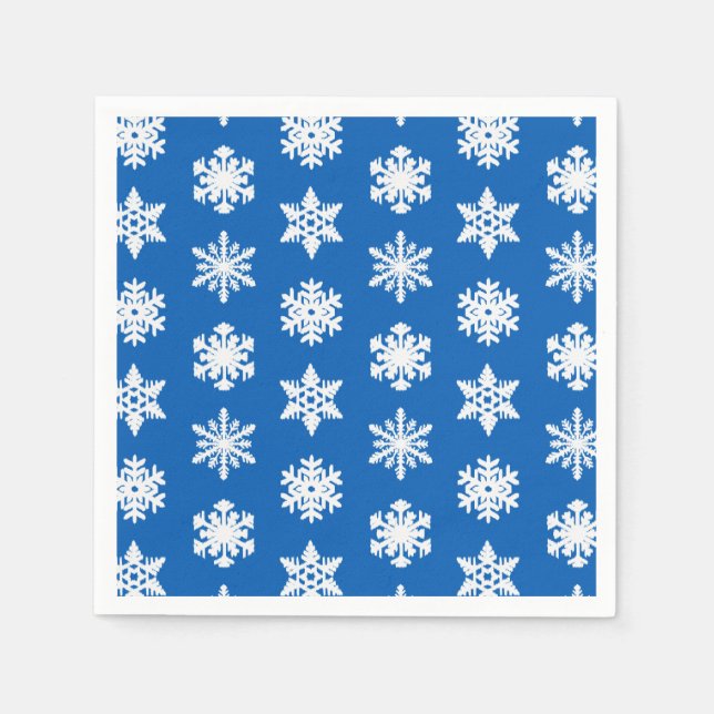 Servilleta De Papel Ikat Snowflakes - Azul y blanco cobalto (Anverso)