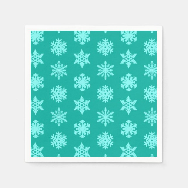 Servilleta De Papel Ikat Snowflakes - Turquesa y aqua (Anverso)