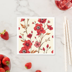Servilleta De Papel Ilustración Botánica de Rojo Vibrante