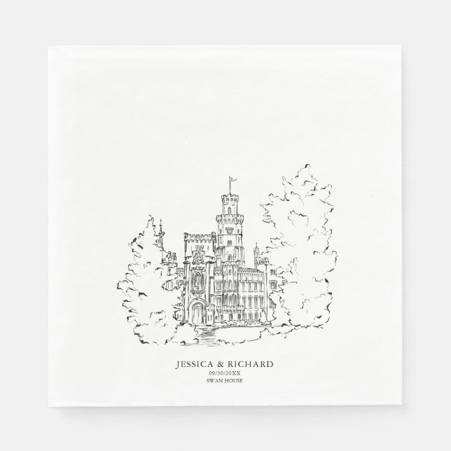 Servilleta De Papel Ilustracion Chateau de la Venue de mano clásica (Anverso)