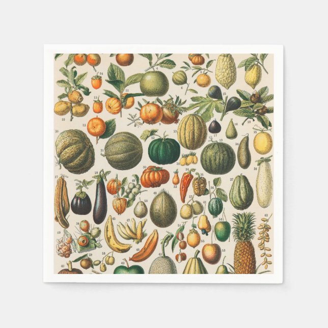 Servilleta De Papel Ilustracion científico botánico de frutas (Anverso)