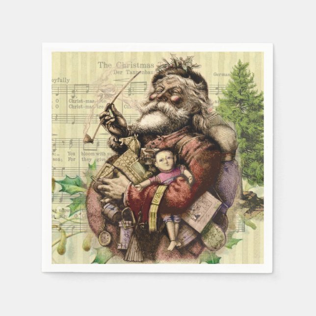 Servilleta De Papel Ilustracion clásico Merry Santa Claus Tree (Anverso)
