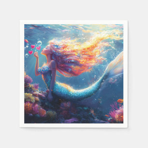 Servilleta De Papel Ilustración Colorida de Sirena Subacuática