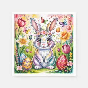 Servilleta De Papel Ilustración Colorida del Conejo de Pascua con Coro