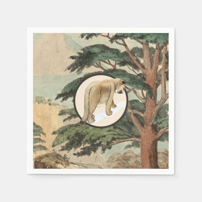 Servilleta De Papel Ilustracion Cougar In Natural Habitat (Anverso)
