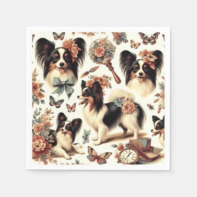 Servilleta De Papel Ilustracion Cute Vintage Papillon Dog (Anverso)