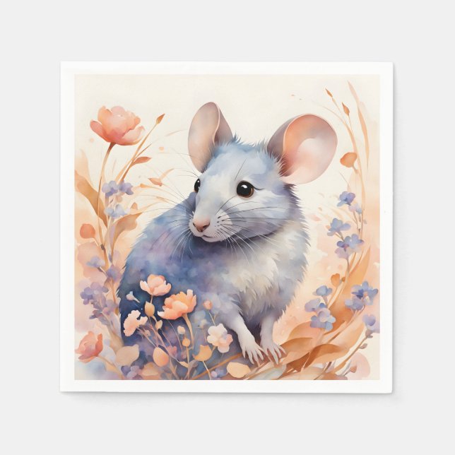 Servilleta De Papel Ilustracion de acuarela del ratón (Anverso)