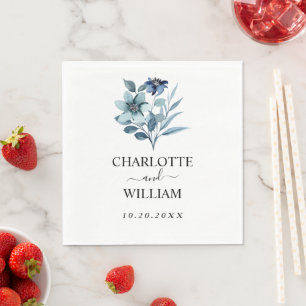 Servilleta De Papel Ilustración de Acuarela Rústica Ramo Floral Azul