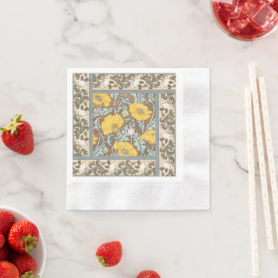 Servilleta De Papel Ilustración de amapola Art Nouveau Flor amarilla
