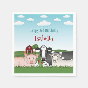 Servilleta De Papel Ilustración de Animales de Granja Cumpleaños Infan