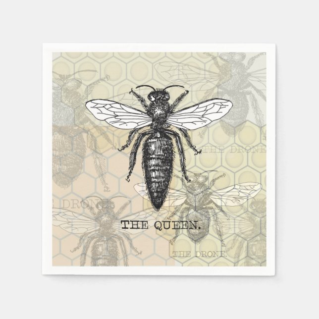 Servilleta De Papel Ilustracion de antigüedades de insectos de Queen B (Anverso)