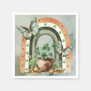 Servilleta De Papel Ilustración de arcoíris de acuarela verde bohemio