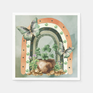 Servilleta De Papel Ilustración de arcoíris de acuarela verde bohemio