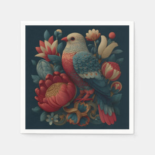 Servilleta De Papel Ilustración de Arte Popular de un Pájaro entre Flu