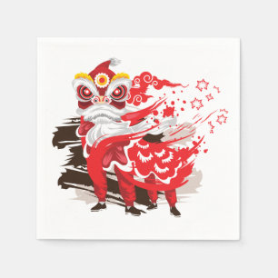 Servilleta De Papel Ilustracion de bailarina de leones rojos