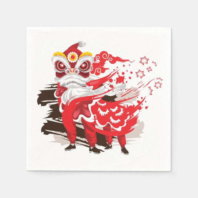 Servilleta De Papel Ilustracion de bailarina de leones rojos (Anverso)