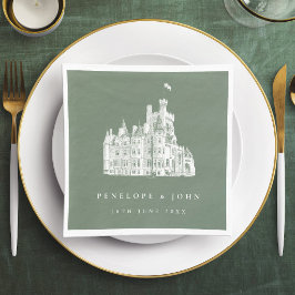 Servilleta De Papel Ilustración de Boda de Castillo Vintage Verde Salv