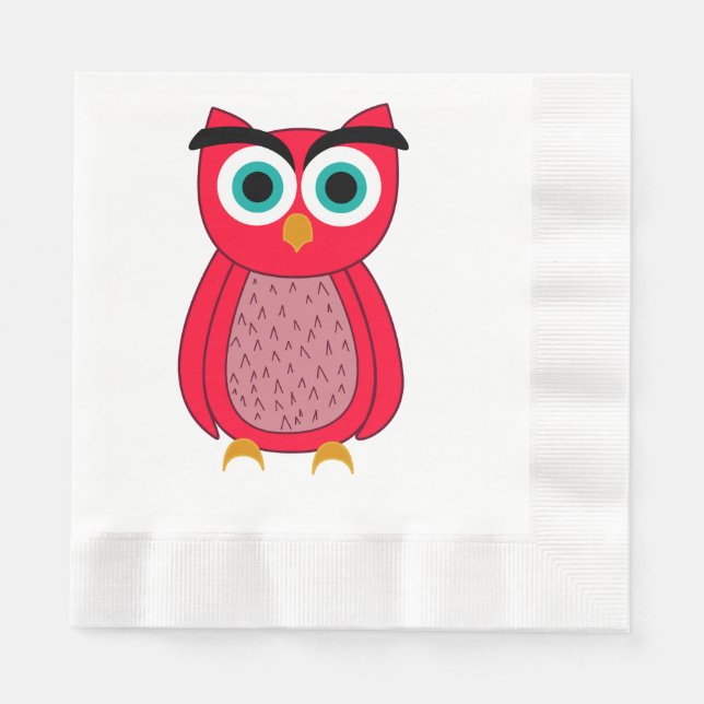 Servilleta De Papel Ilustración de búho rosa lindo (Anverso)