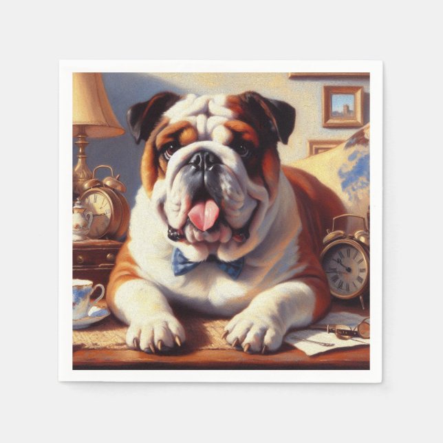 Servilleta De Papel Ilustracion de Bulldog inglés vintage (Anverso)