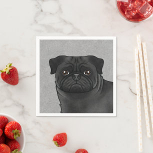 Servilleta De Papel Ilustración de cabeza de perro pug negro de dibujo