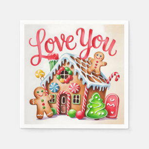 Servilleta De Papel Ilustración de Casa de Pan de Jengibre "Te Amo"