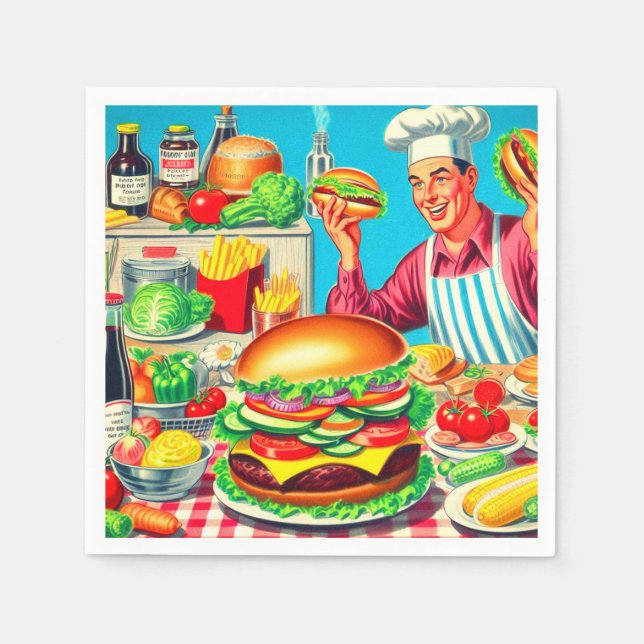 Servilleta De Papel Ilustracion de cómics Retro Hamburger (Anverso)