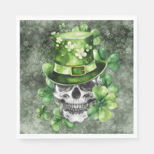 Servilleta De Papel Ilustración de cráneo vívido con sombrero verde
