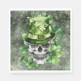 Servilleta De Papel Ilustración de cráneo vívido con sombrero verde