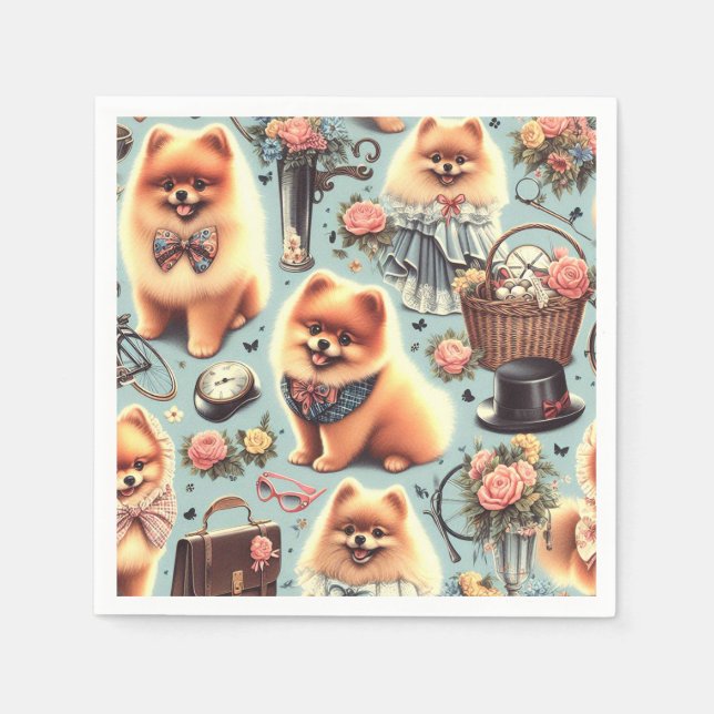 Servilleta De Papel Ilustracion de Cute Pomerania (Anverso)