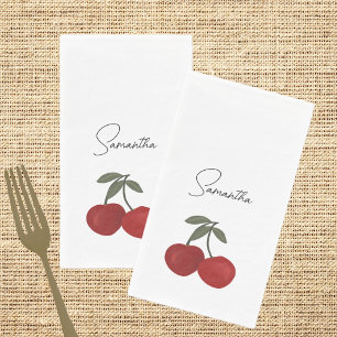 Servilleta De Papel Ilustración de Dos Cerezas Rojas Arte de Frutas