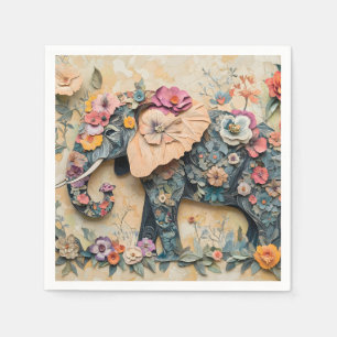 Servilleta De Papel Ilustracion de elefantes florales