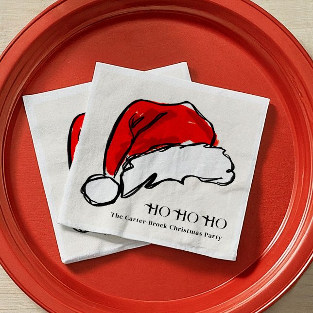 Servilleta De Papel Ilustracion de esbozo de Navidades de Red Santa Ha (Red Santa Hat Christmas Sketch Illustration Holiday Party Paper Napkins)