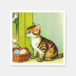 Servilleta De Papel Ilustración de gato atigrado vintage