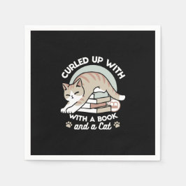 Servilleta De Papel Ilustracion de Gato de Amante de Libros - Curva y