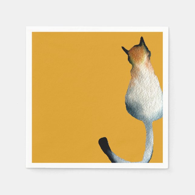 Servilleta De Papel Ilustracion de gato negro y marrón tabby (Anverso)