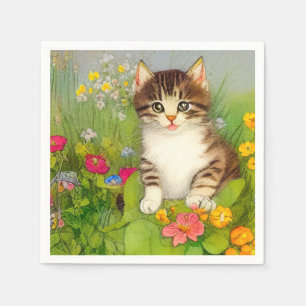 Servilleta De Papel Ilustración de gato sonriente vintage