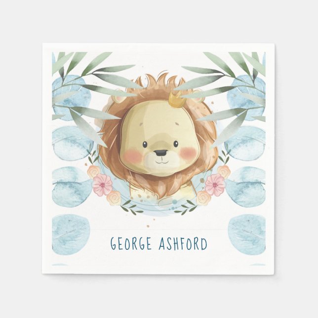 Servilleta De Papel Ilustracion de León Príncipe Personalizado (Anverso)
