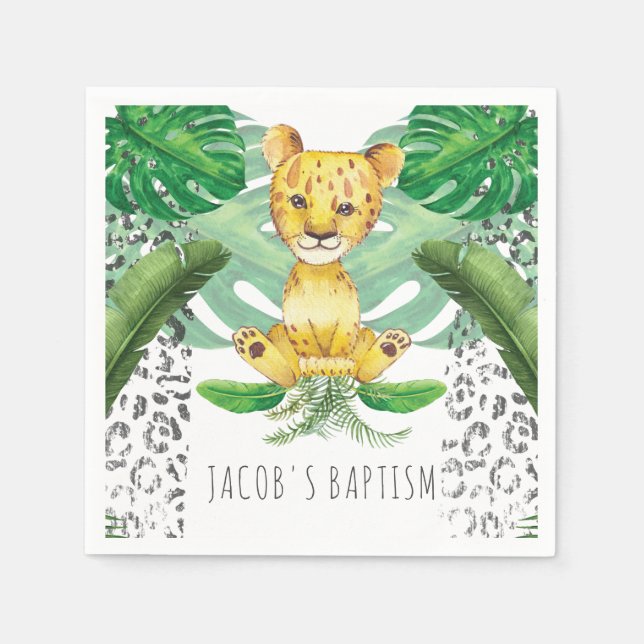 Servilleta De Papel Ilustracion de León Safari Bautismo I Cumpleaños (Anverso)