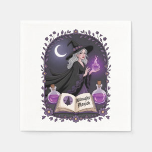 Servilleta De Papel Ilustración de Magia de Medianoche de una Joven Br