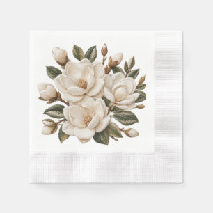 Servilleta De Papel Ilustración de magnolia blanca bordada en falso 3D