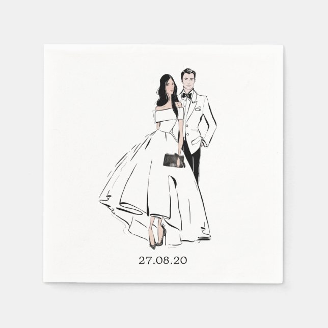 Servilleta De Papel Ilustracion de moda de novia y novio (Anverso)