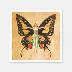 Servilleta De Papel Ilustración de Mujer Volando Mariposa Flapper