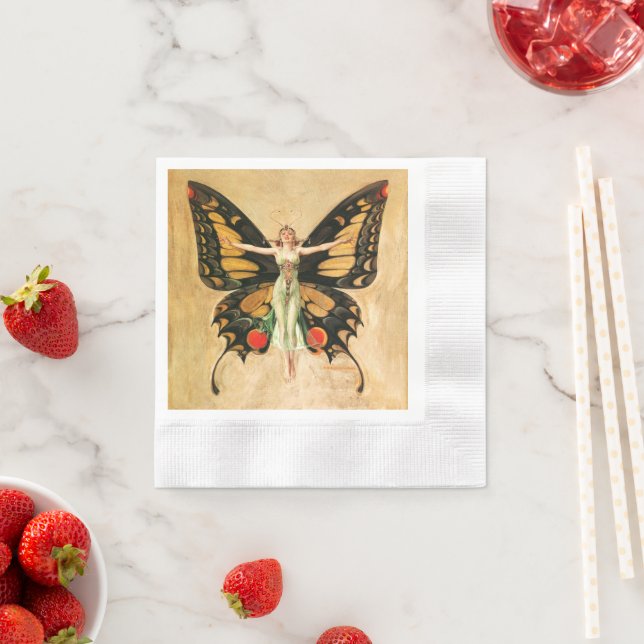 Servilleta De Papel Ilustración de Mujer Volando Mariposa Flapper (In situ)