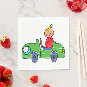 Servilleta De Papel Ilustracion de niños con auto verde lindo