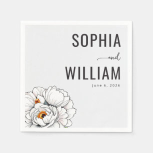 Servilleta De Papel Ilustración de peonía blanca elegante