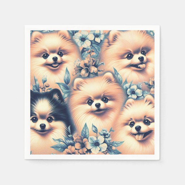 Servilleta De Papel Ilustracion de perro de Pomerania (Anverso)