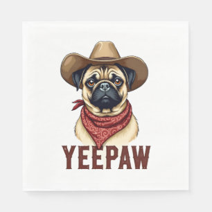 Servilleta De Papel Ilustración de perro occidental YeePaw Pug vaquero