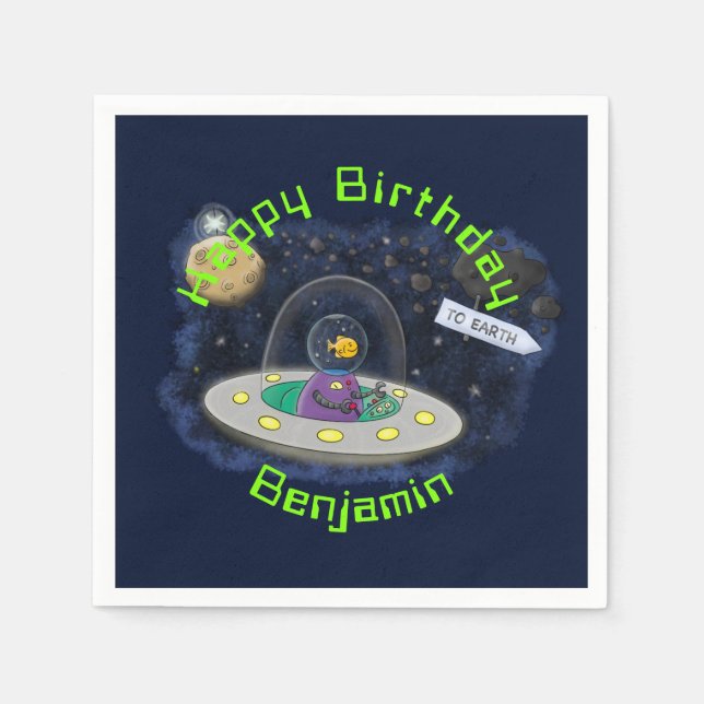 Servilleta De Papel Ilustracion de personalizado de barco espacial UFO (Anverso)